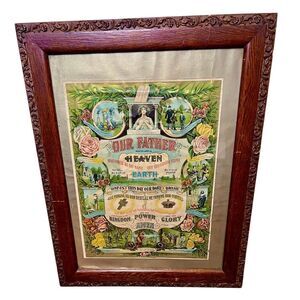 Antique Ornate Framed Lord’s Prayer Ten Commandments Lithograph C.1905,James Lee